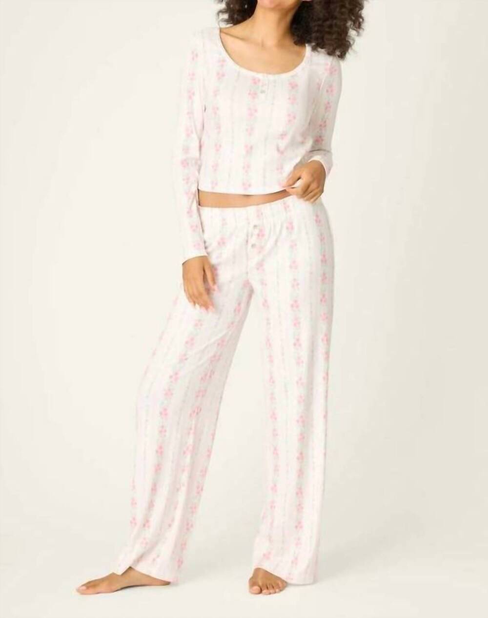 NEW PJ SALVAGE roses petal dream pointelle open leg pants in ivory